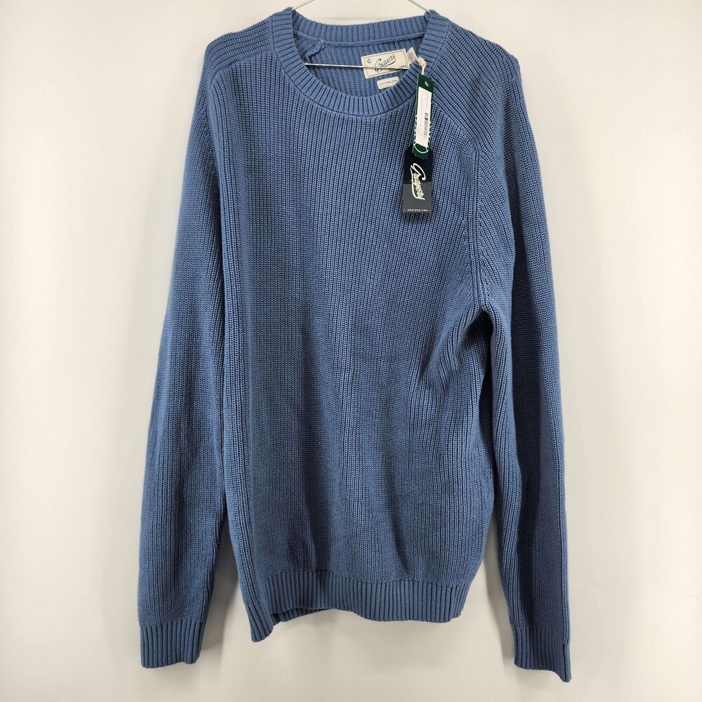 Grayers Men's Large Blue Shadow Shaker Stitch Crewneck Sweater‎ NWT 100% Cotton